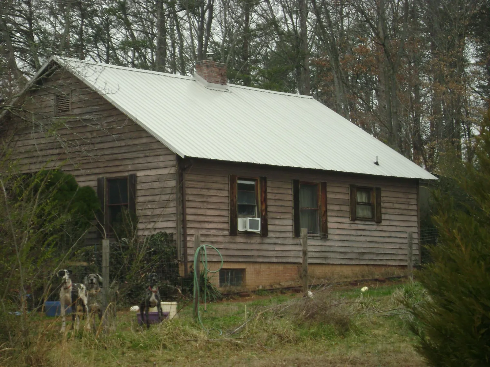 White metal roof on an old wood sided farmhouse, from a Metal Roof Installation job in Cedar Lake
